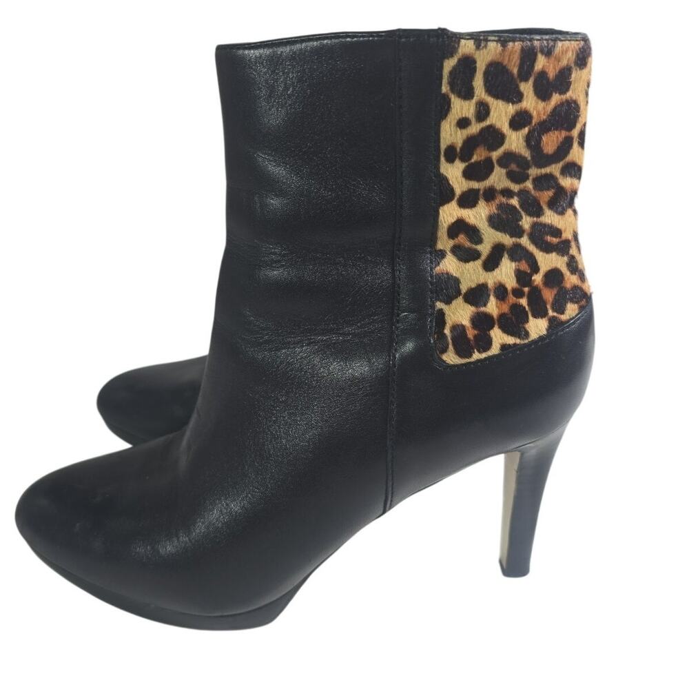 Tahari Serena Leopard Booties 8.5M 4" Stiletto Zip Up Faux Leather Pleather
